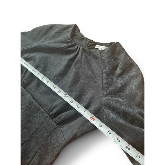 Eva Mendes Damask Black Career Cocktail Sheath Dress Size 4 Puffy Bubble Sleeve - Picture 5 of 10